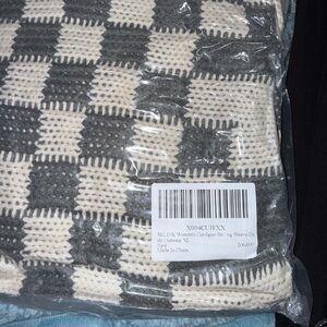 Gray and Cream Checkered Knit Cardigan